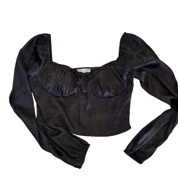 Lila Hearts Tops - Black Off-The-Shoulder Jacquard Long-Sleeve Crop Top S By Lila Hearts